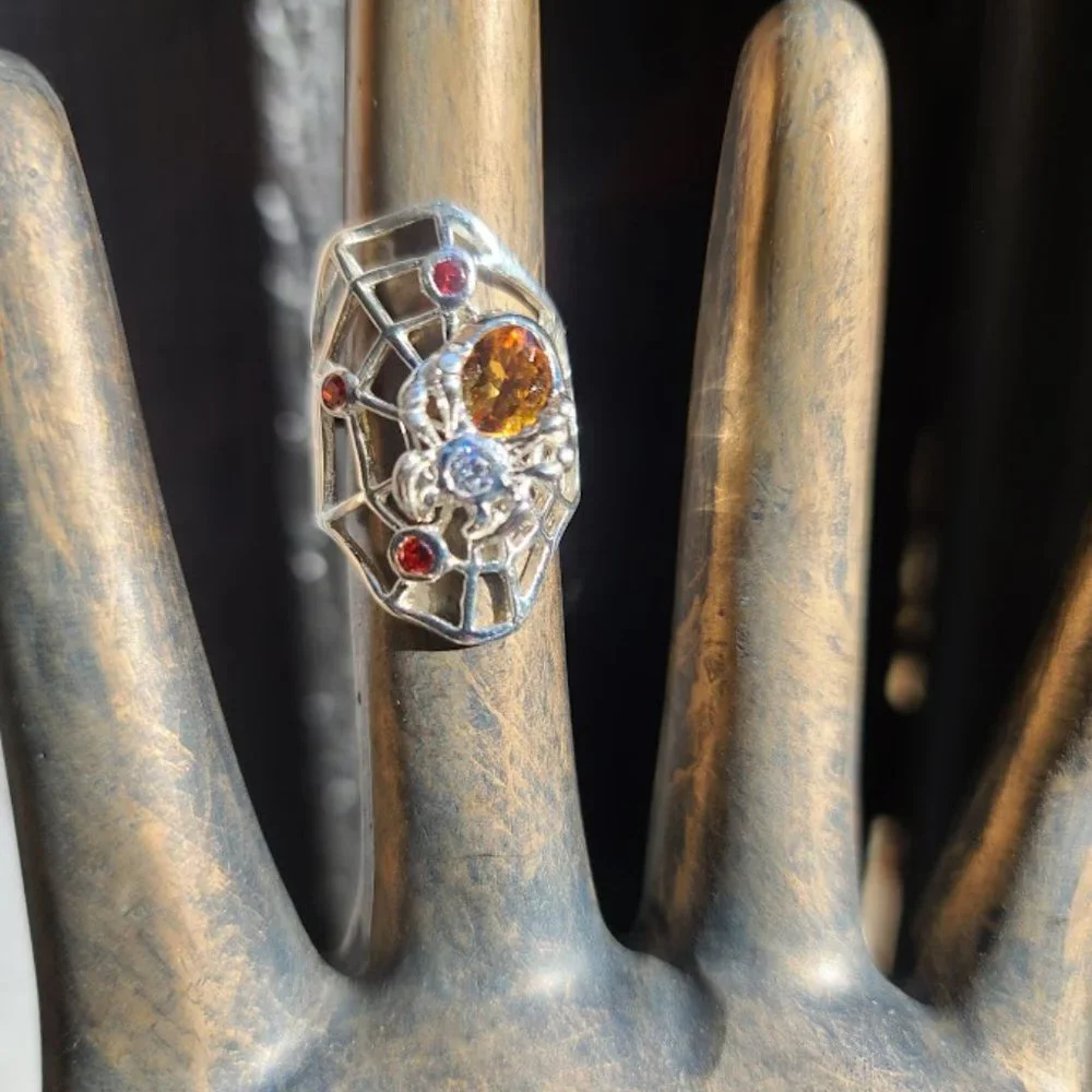Citrene Garnet & topaz sterling spider on web ring sz6 NEW - Picture 8 of 8